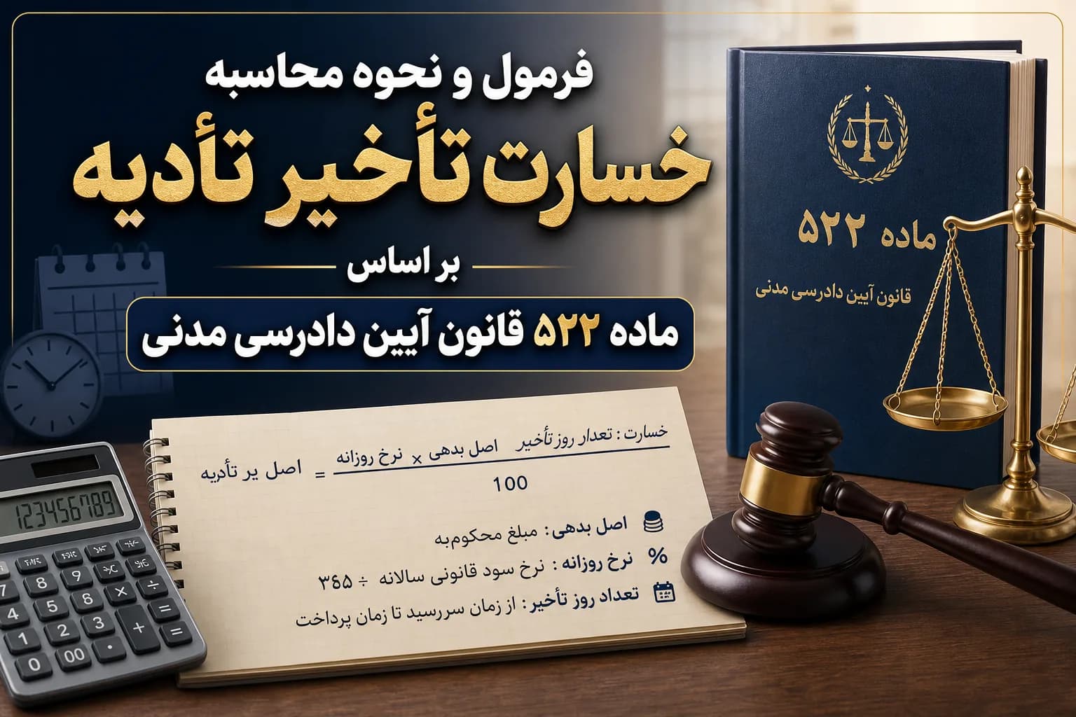 فرمول و نحوه محاسبه خسارت تأخیر تأدیه بر اساس ماده ۵۲۲ قانون آیین دادرسی مدنی